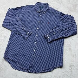 VTG Ralph Lauren Button Down Shirt Mens 16 34/35 Blue Yarmouth Plaid Long Sleeve